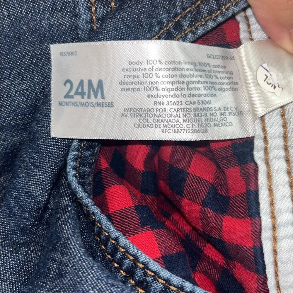 Oshkosh B’Gosh Vestbak Flannel Lined Buffalo Plaid Jean Denim Overalls 24 months